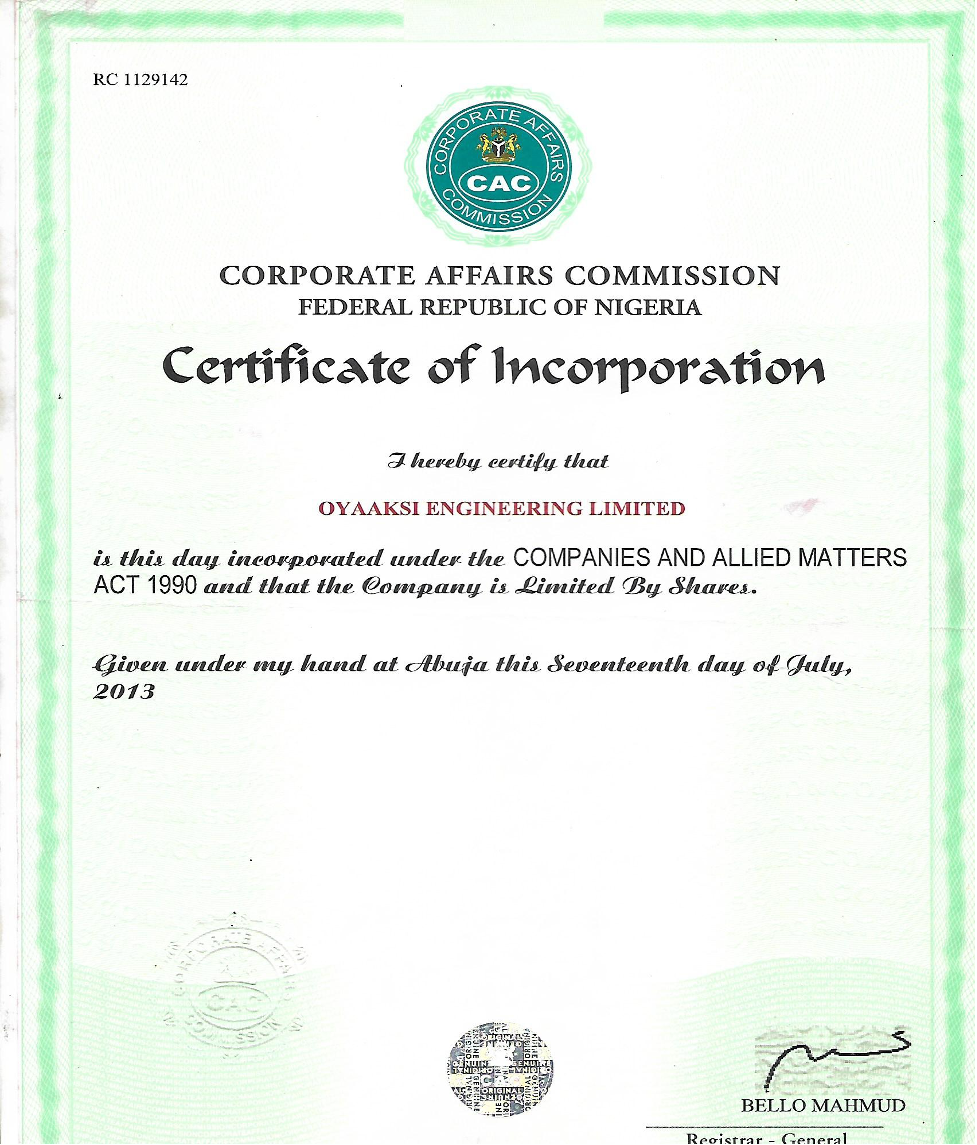 Certificate of Incorporation